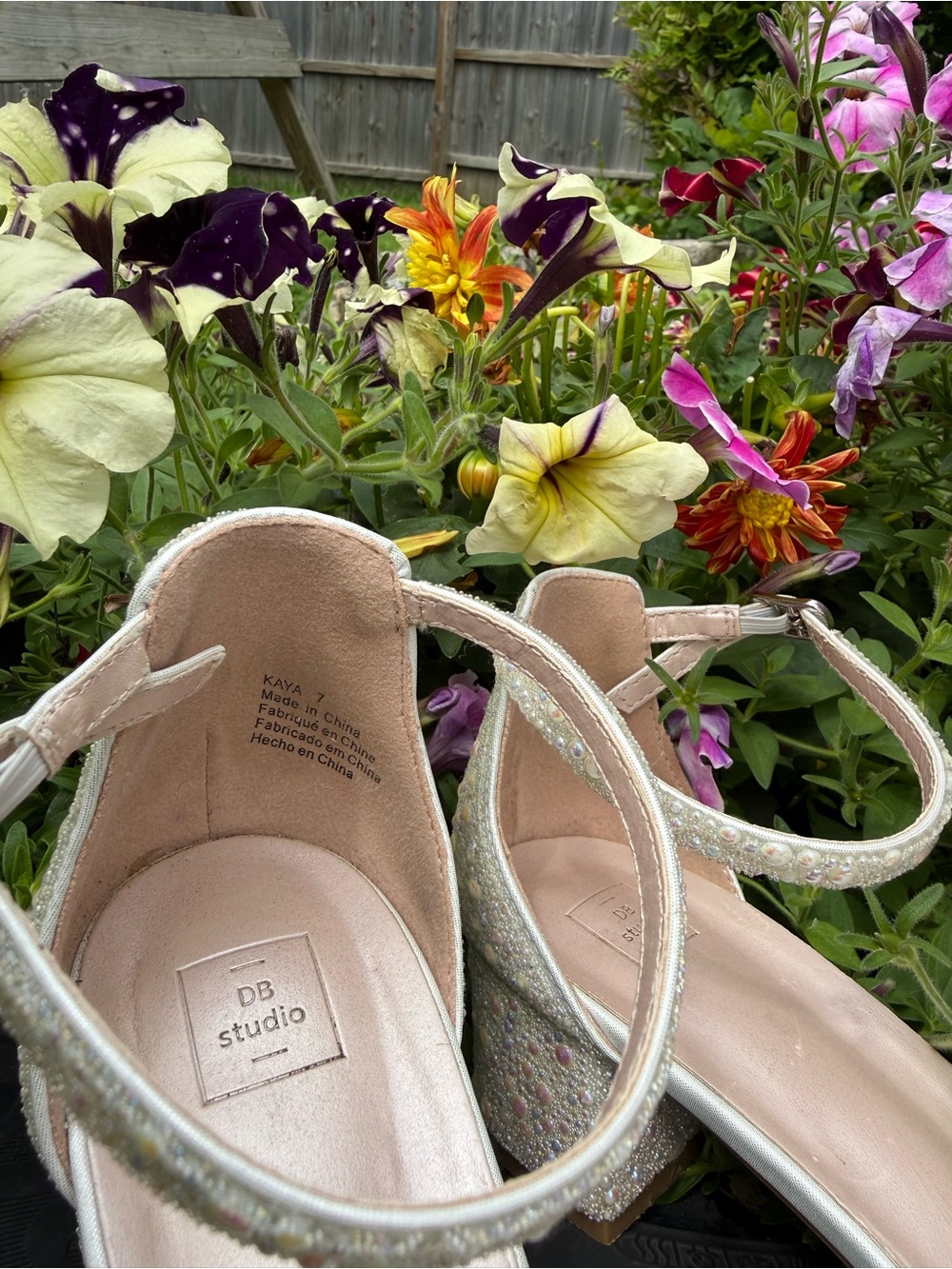 David's Bridal Pink Pearl-Embellished Ankle-Strap Sandals (free sunglasses) - Picture 5 of 7